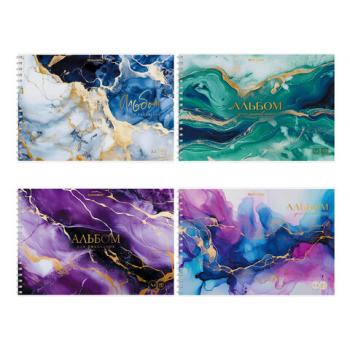 Альбом для рисования А4, 40 л., гребень, обложка картон, BRAUBERG, 195х285 мм, "МРАМОР" (4 вида), 107121 - Премиум Сервис