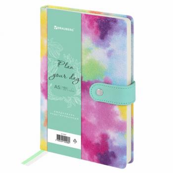 Ежедневник недатированный А5 138х213 мм BRAUBERG "Nebula", под кожу, застежка, 160 л., зелёный микс, 116237 - Премиум Сервис