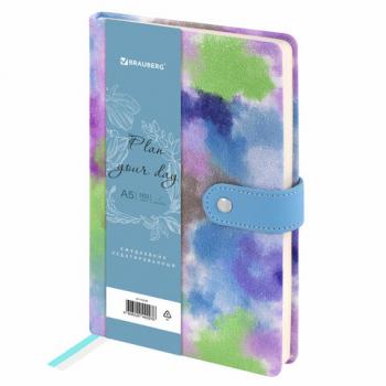 Ежедневник недатированный А5 138х213мм BRAUBERG Nebula, под кожу, застежка 160л, синий микс, 116238 - Премиум Сервис