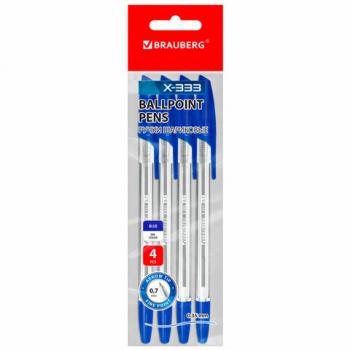 Ручки шариковые BRAUBERG "X-333", СИНИЕ, НАБОР 4 шт., узел 0,7 мм, линия 0,35 мм, 144253 - Премиум Сервис