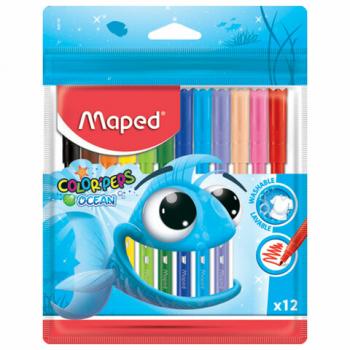 Фломастеры MAPED (Франция) "Color'Peps Ocean", 12 цветов, смываемые, вентилируемый колпачок, упаковка, европодвес, 845720 - Премиум Сервис