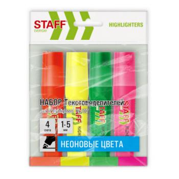 Набор текстовыделителей 4 НЕОНОВЫХ ЦВЕТА, STAFF "EVERYDAY HL-707", линия 1-5 мм, скошенный наконечник, 152548 - Премиум Сервис