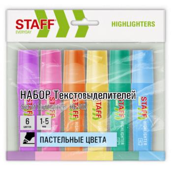 Набор текстовыделителей 6 ПАСТЕЛЬНЫХ ЦВЕТОВ, STAFF "EVERYDAY HL-707", линия 1-5 мм, скошенный наконечник, 152551 - Премиум Сервис