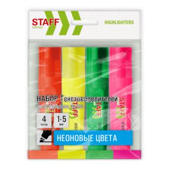 Набор текстовыделителей 4 НЕОНОВЫХ ЦВЕТА, STAFF "EVERYDAY HL-720", линия 1-5 мм, скошенный наконечник, 152555 - Премиум Сервис