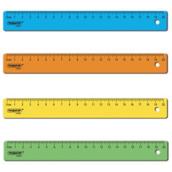 Линейка пластиковая 20 см, ПИФАГОР, непрозрачная, неоновая, ассорти, 210830 - Премиум Сервис
