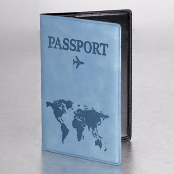 Обложка для паспорта "Passport Map", мягкая экокожа, голубая, STAFF, 238877 - Премиум Сервис