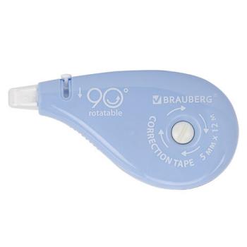 Корректирующая лента BRAUBERG PASTEL 5 мм х 12 м, вращающийся наконечник 90°, механизм перемотки, корпус голубой, блистер, 272488 - Премиум Сервис