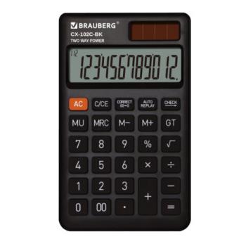 Калькулятор карманный BRAUBERG CX-102C-BK (76x126 мм), 12 разрядов, двойное питание, ЧЕРНЫЙ, 272647 - Премиум Сервис