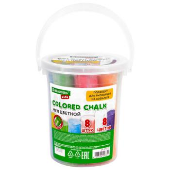Мел в ведерке для рисования на асфальте 8 штук, цветной круглый, BRAUBERG KIDS, 272772 - Премиум Сервис
