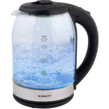 Чайник SCARLETT SC-EK27G10, 1,7 л, 1800 Вт, закрытый нагревательный элемент, стекло, черный - Премиум Сервис