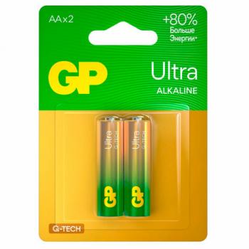 Батарейки КОМПЛЕКТ 2 шт., GP Ultra G-Tech, AA (LR6,15А), алкалиновые, пальчиковые, 15AUA21-2CRSBC2 - Премиум Сервис