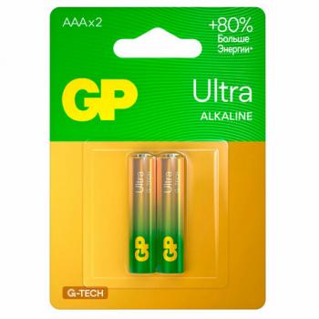 Батарейки КОМПЛЕКТ 2 шт., GP Ultra G-Tech, AAA (LR03, 24А), алкалиновые, мизинчиковые, 24AUA21-2CRSBC2 - Премиум Сервис