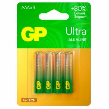 Батарейки КОМПЛЕКТ 4 шт., GP Ultra G-Tech, AAA (LR03, 24А), алкалиновые, мизинчиковые, 24AUA21-2CRSBC4 - Премиум Сервис