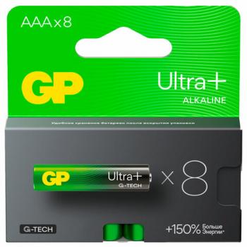 Батарейки КОМПЛЕКТ 8 шт., GP Ultra Plus G-Tech, AAA (LR03), алкалиновые, мизинчиковые, 24AUPA21-2CRB8 - Премиум Сервис