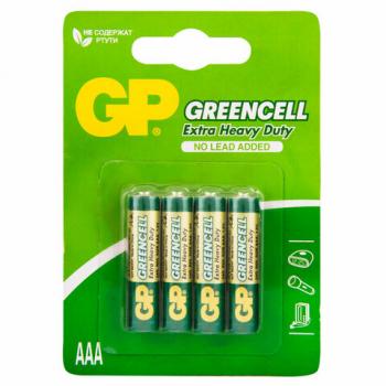 Батарейки КОМПЛЕКТ 4 шт., GP GreenCell AAA (R03, 24G), солевые, мизинчиковые, блистер, 24G-2CR4 - Премиум Сервис