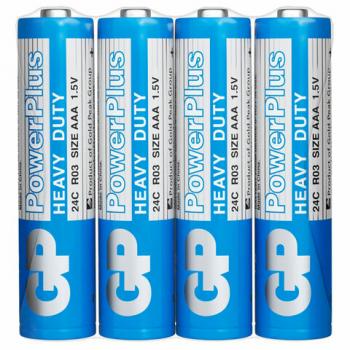 Батарейки КОМПЛЕКТ 4 шт., GP PowerPlus AAA (R03, 24G), солевые, мизинчиковые, в пленке, 24CEBRA-2S4 - Премиум Сервис