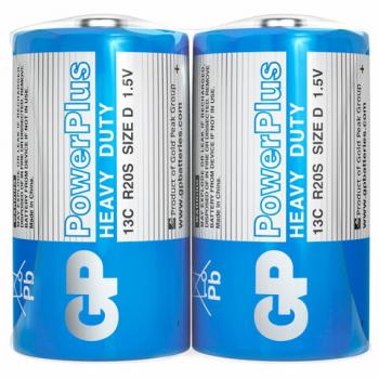 Батарейки КОМПЛЕКТ 2 шт., GP PowerPlus D (13C), солевые, в пленке, 13CEBRA-2S2 - Премиум Сервис