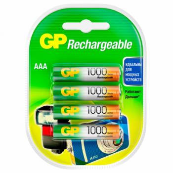 Батарейки аккумуляторные Ni-Mh мизинчиковые КОМПЛЕКТ 4 шт. AAA (HR03) 930 mAh, GP, 100AAAHC-2DECRC4 - Премиум Сервис