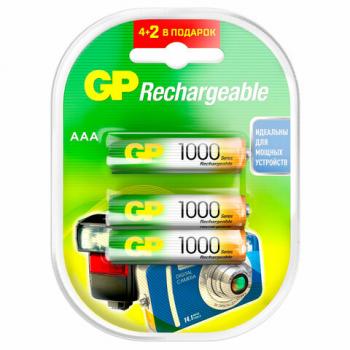 Батарейки аккумуляторные Ni-Mh мизинчиковые 6 шт. (ПРОМО 4+2) ААА (HR03) 930 mAh, GP, 100AAAHC4/2-2CR6 - Премиум Сервис