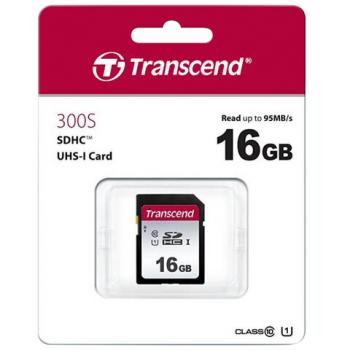 Карта памяти SDHC 16 ГБ, TRANSCEND UHS-I U1, 95 Мб/с (class 10), TS16GSDC300S - Премиум Сервис