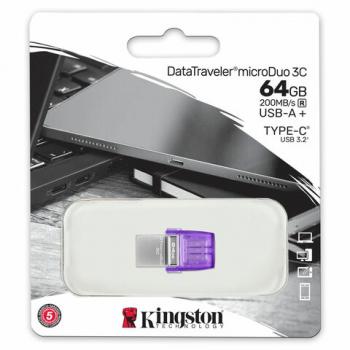 Флеш-диск 64 GB KINGSTON DataTraveler microDuo 3C, разъем USB 3.2, Type-C, фиолетовый, DTDUO3CG3/64GB - Премиум Сервис