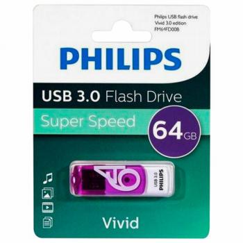 Флеш-диск 64 GB PHILIPS VIVID, разъем USB 3.0, фиолетовый, FM64FD00B/97 - Премиум Сервис