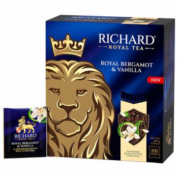 Чай RICHARD "Royal bergamot & vanilla" черный, 100 пакетиков в конвертах по 2 г, 102736 - Премиум Сервис