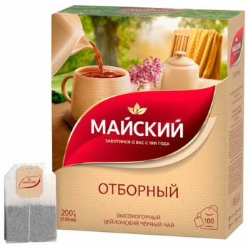 Чай МАЙСКИЙ "Отборный" черный, 100 пакетиков по 2 г, 102224 - Премиум Сервис