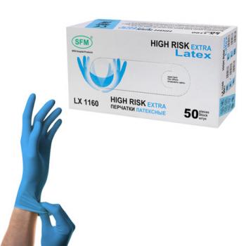 Перчатки латексные смотровые сверхпрочные SFM HIGH RISK LX 1160, 25 пар (50 шт.), M (средний) - Премиум Сервис