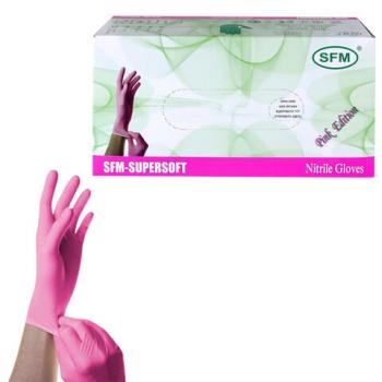 Перчатки нитриловые смотровые SFM Supersoft PINK, 100 пар (200 шт.), размер M (средний), розовые - Премиум Сервис