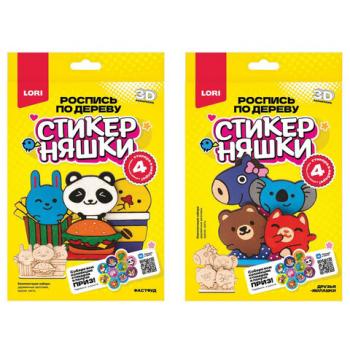 Набор для росписи по дереву 3D-раскраска "Стикерняшки", АССОРТИ, заготовка, краски, кисть, LORI, Фно/м-001 - Премиум Сервис