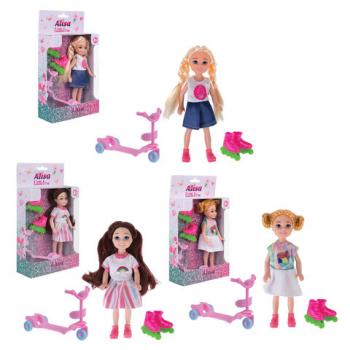 КУКЛА "Alisa Little Love", НАБОР, с самокатом и роликами, 14,4 см, АССОРТИ, 3 вида, 1TOY - Премиум Сервис