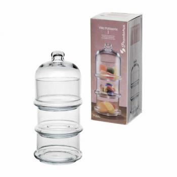 Менажница этажерка с крышкой, 3 емкости, высота 222 мм, стекло, PASABAHCE "VILLA PATISSERIE", фирменная подарочная упаковка, 96986 - Премиум Сервис