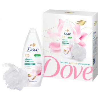 Подарочный набор DOVE "Фисташковый крем": крем-гель для душа 250 мл + мочалка для тела - Премиум Сервис