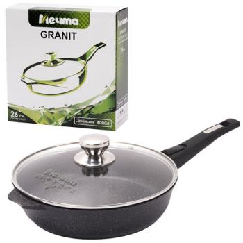 Сковорода 26 см, съемная soft-touch ручка, крышка, антипригарное покрытие, МЕЧТА "Гранит Black", с026802 - Премиум Сервис