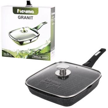 Сковорода ГРИЛЬ квадратная 26 см, съемная soft-touch ручка, крышка, антипригарное покрытие, МЕЧТА "Гранит Black", с066802 - Премиум Сервис
