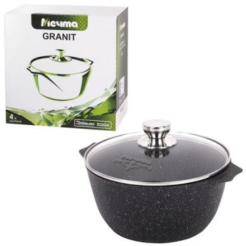 Кастрюля 4 л с жаропрочной крышкой 24 см, антипригарное покрытие, МЕЧТА "Гранит Black", 44802 - Премиум Сервис