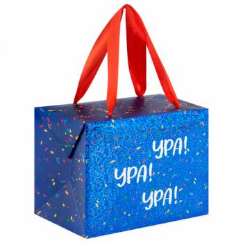 Пакет-коробка подарочный (1 штука) "УРА! УРА! УРА!", 15х9х11 см, тиснение фольгой, ламинация, 90072 - Премиум Сервис