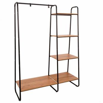 Вешалка-стеллаж "Скандинавия-1", 1470*1100*385 мм, 5 полок, металл/ЛДСП, черная/дуб, ГСС1 Ч - Премиум Сервис
