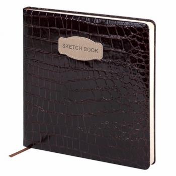 Скетчбук, слоновая кость 140г/м 200х200мм, 80л, КОЖЗАМ, резинка, BRAUBERG, CROCO кори, 116473 - Премиум Сервис