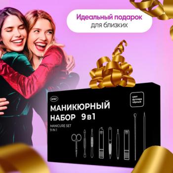 Универсальный набор для маникюра и педикюра 9 в 1 в футляре, MINI, черный, WBZ, 609491 - Премиум Сервис