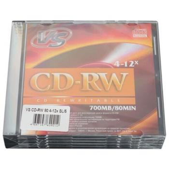 Диски CD-RW VS, 700 Mb, 4-12x, Slim Case, комплект 5 шт., VSCDRWSL501 - Премиум Сервис