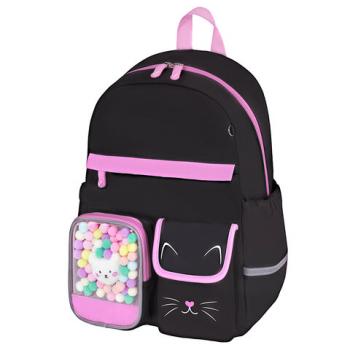 Рюкзак BRAUBERG PASTEL с термонашивками в комплекте, Black kitty, черный, 40х29х14 см, 273128 - Премиум Сервис