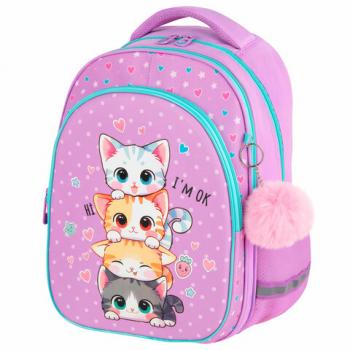 Рюкзак BRAUBERG OPTIMA, 2 отделения, с брелком, Funny kittens, 36х27х18 см, 273156 - Премиум Сервис