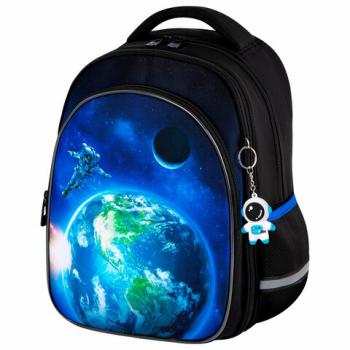 Рюкзак BRAUBERG OPTIMA, 2 отделения, с брелком, Brave astronaut, 3D панель, 36х27х18 см, 273159 - Премиум Сервис