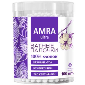 Ватные палочки 100 шт., AMRA, пластиковый стакан, ш/к 82480, П00055403 - Премиум Сервис