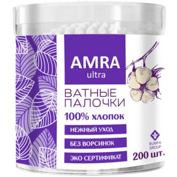 Ватные палочки 200 шт., AMRA, пластиковый стакан, ш/к 82497, П00055404 - Премиум Сервис