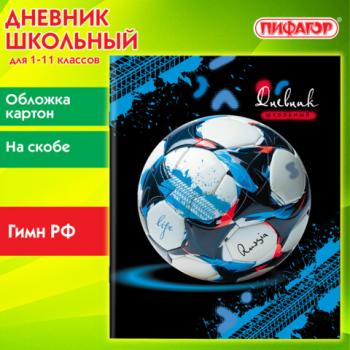 Дневник 1-11 класс 40 л., на скобе, ПИФАГОР, обложка картон, Футбол, 107136 - Премиум Сервис