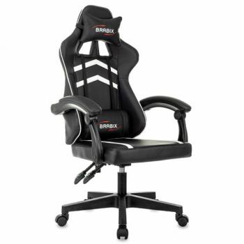 Кресло компьютерное BRABIX "Shooter GM-123", 2 подушки, экокожа, черное/белое, 533191 - Премиум Сервис