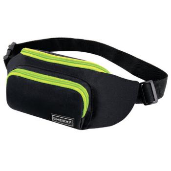 Сумка на пояс HEIKKI RIO (ХЕЙКИ), карман, регулируемый ремень, черная/салатовая, 30х12x10 см, 272615 - Премиум Сервис